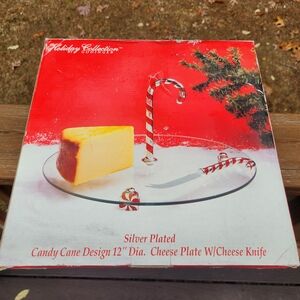 Godinger Holiday Collection Silver Plated Candy Cane Cheese Plate In OriginalBox